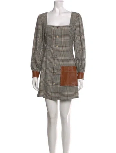 Pre-owned Staud Plaid Print Mini Dress In Neutral