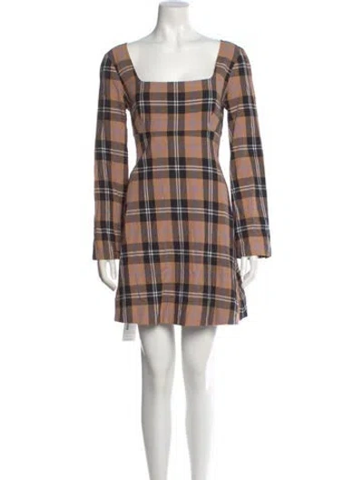 Pre-owned Staud Plaid Print Mini Dress In Neutral