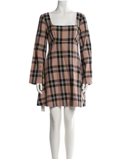 Pre-owned Staud Plaid Print Mini Dress In Neutral