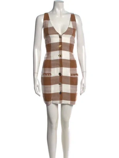 Pre-owned Staud Plaid Print Mini Dress In Neutral
