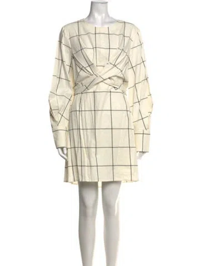 Pre-owned Staud Plaid Print Mini Dress In Neutral