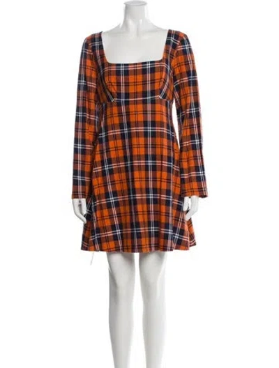 Pre-owned Staud Plaid Print Mini Dress In Orange