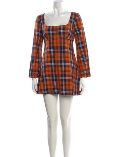 Pre-owned Staud Plaid Print Mini Dress In Orange