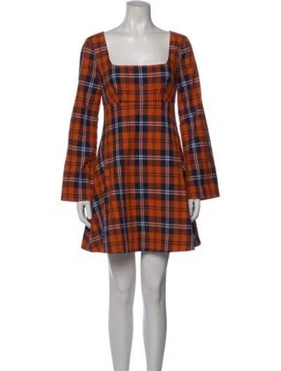 Pre-owned Staud Plaid Print Mini Dress In Orange