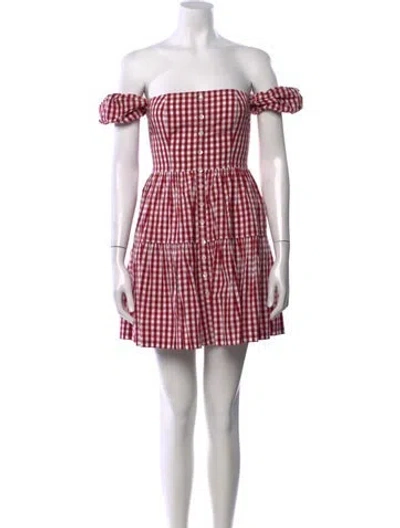 Pre-owned Staud Plaid Print Mini Dress In Red