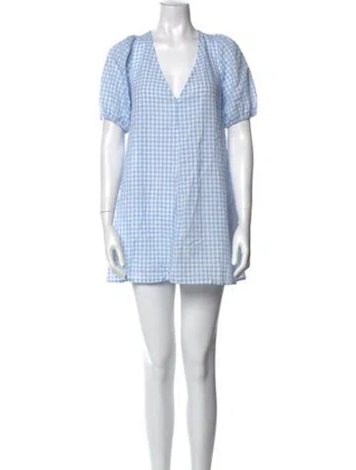 Pre-owned Staud Plaid Print Mini Dress W/ Tags In Blue