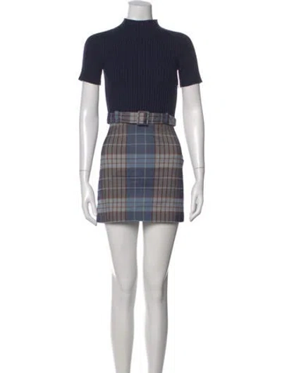 Pre-owned Staud Plaid Print Mini Dress W/ Tags In Blue