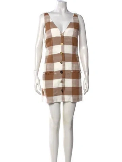 Pre-owned Staud Plaid Print Mini Dress W/ Tags In Neutral