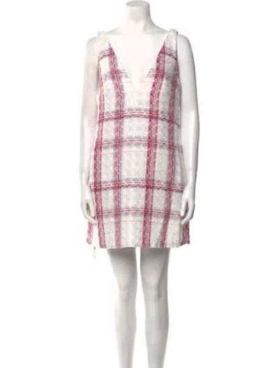Pre-owned Staud Plaid Print Mini Dress W/ Tags In White