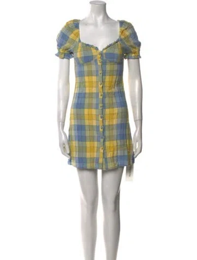 Pre-owned Staud Plaid Print Mini Dress In Yellow