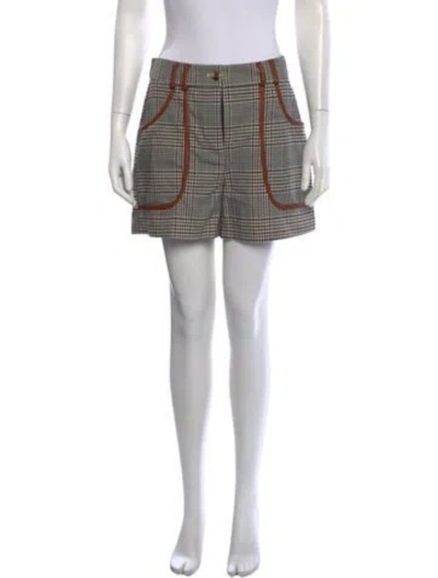 Pre-owned Staud Plaid Print Mini Shorts In Blue