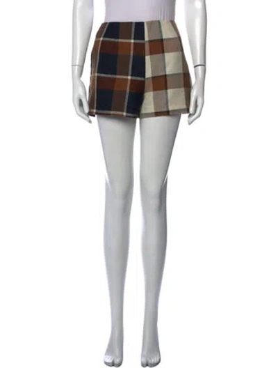 Pre-owned Staud Plaid Print Mini Shorts In Brown/neutrals