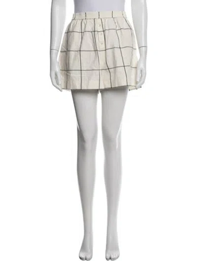 Pre-owned Staud Plaid Print Mini Shorts In White