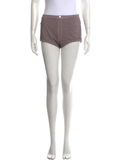 Pre-owned Staud Plaid Print Mini Shorts In White