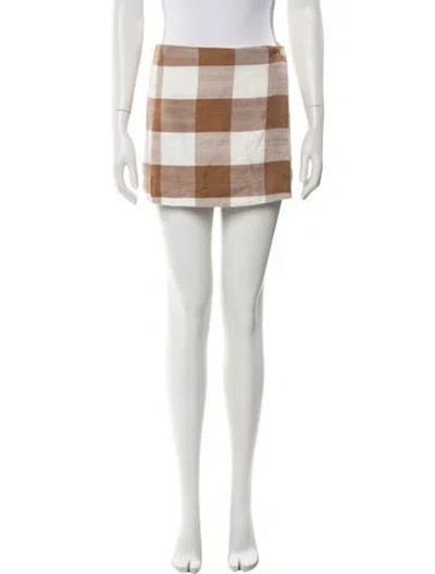 Pre-owned Staud Plaid Print Mini Skirt In Brown