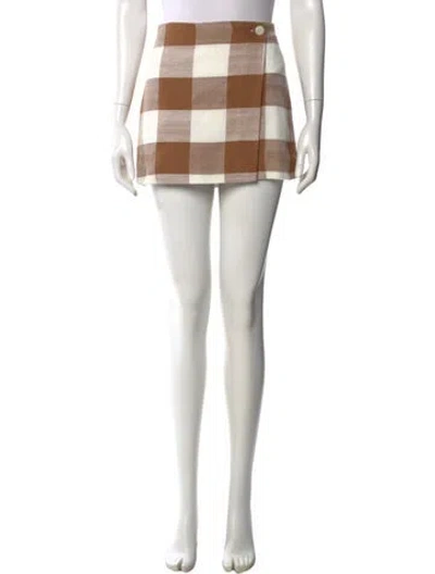Pre-owned Staud Plaid Print Mini Skirt In Neutral