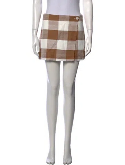 Pre-owned Staud Plaid Print Mini Skirt In Neutrals