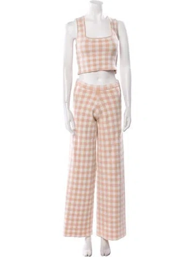 Pre-owned Staud Plaid Print Pant Set In Neutral