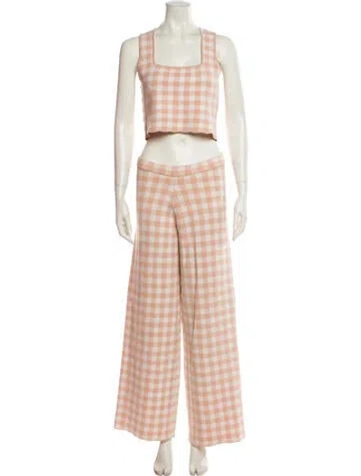 Pre-owned Staud Plaid Print Pant Set In White