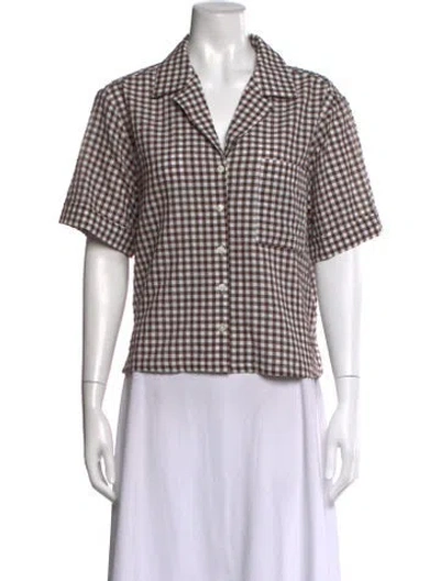 Pre-owned Staud Plaid Print Short Sleeve Button-up Top In Multi