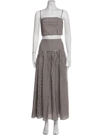 Pre-owned Staud Plaid Print Skirt Suit W/ Tags In Multicolor