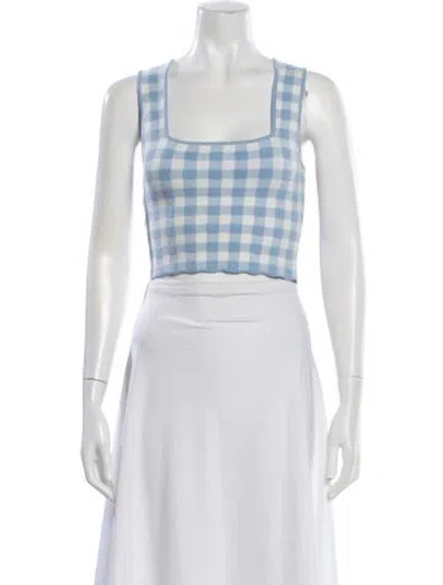 Pre-owned Staud Plaid Print Square Neckline Crop Top In White
