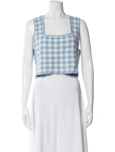 Pre-owned Staud Plaid Print Square Neckline Sweater In Neutral