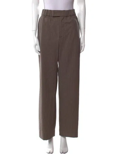 Pre-owned Staud Plaid Print Wide Leg Pants In Brown