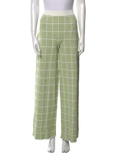 Pre-owned Staud Plaid Print Wide Leg Pants In Green