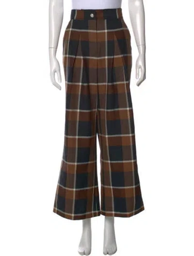 Pre-owned Staud Plaid Print Wide Leg Pants In Multi