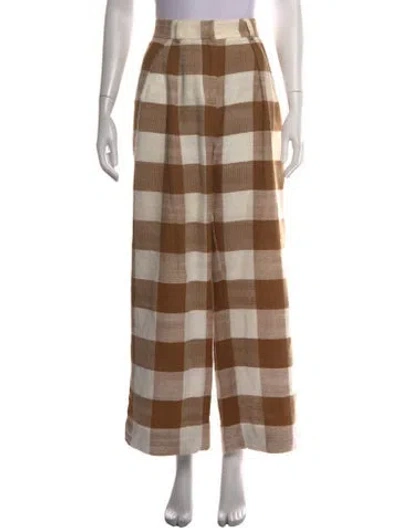 Pre-owned Staud Plaid Print Wide Leg Pants In Multicolor