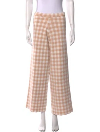 Pre-owned Staud Plaid Print Wide Leg Pants In Neutral