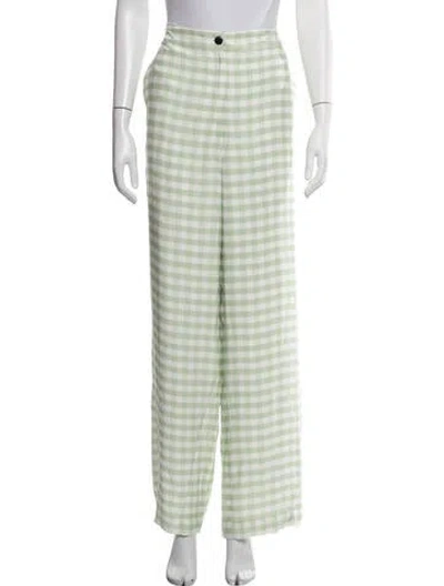Pre-owned Staud Plaid Print Wide Leg Pants W/ Tags In Green