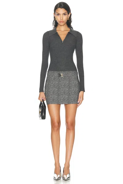 Staud Platt Mixed Media Long Sleeve Minidress In Textured Herringbone