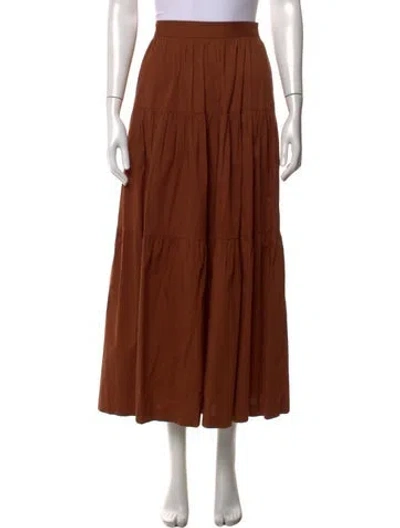 Pre-owned Staud Pleated Accents Long Skirt In Brown