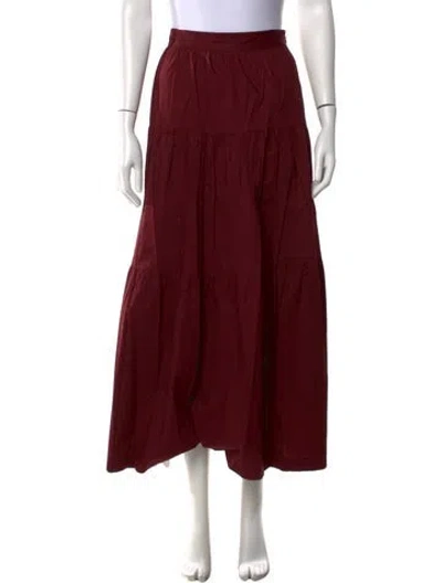 Pre-owned Staud Pleated Accents Long Skirt In Red