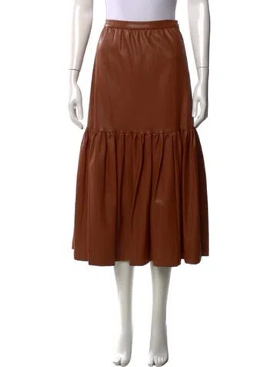 Pre-owned Staud Pleated Accents Midi Length Skirt In Brown