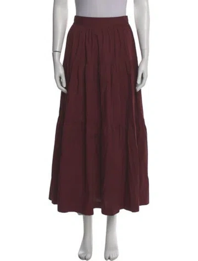 Pre-owned Staud Pleated Accents Midi Length Skirt In Burgundy
