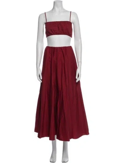 Pre-owned Staud Pleated Accents Skirt Set W/ Tags In Burgundy
