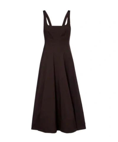 Staud Pleated Cotton Midi Dress In Brown