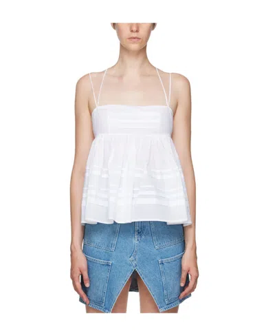 Staud Theo Pintucked Cotton-poplin Peplum Top In White