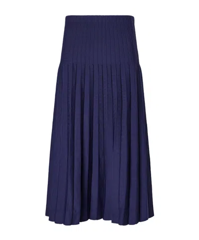 Staud Pleated Knitted Midi Skirt In Blue