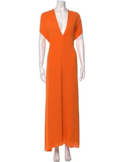 Pre-owned Staud Plunge Neckline Jumpsuit In Orange