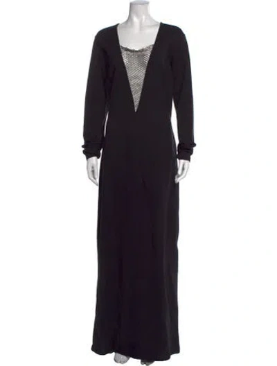 Pre-owned Staud Plunge Neckline Long Dress In Black