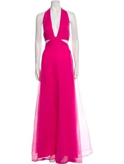 Pre-owned Staud Plunge Neckline Long Dress In Pink