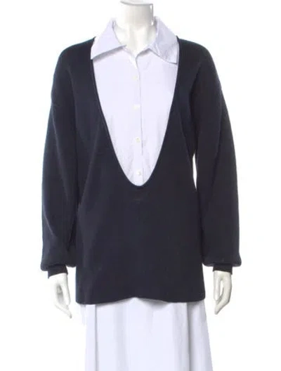 Pre-owned Staud Plunge Neckline Sweater In Blue