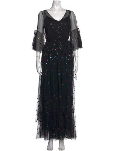 Pre-owned Staud Polka Dot Print Long Dress In Black