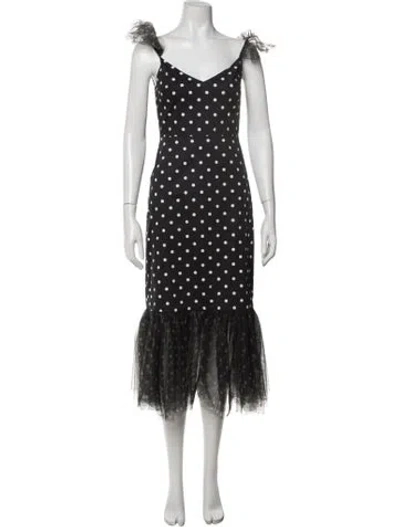 Pre-owned Staud Polka Dot Print Midi Length Dress In Black