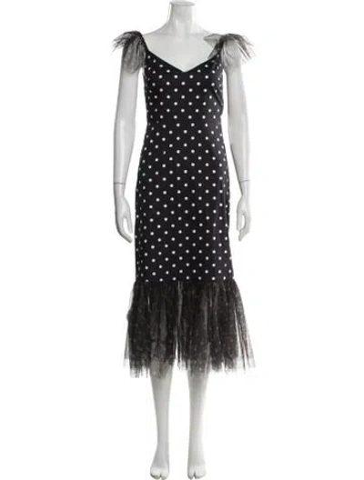 Pre-owned Staud Polka Dot Print Midi Length Dress W/ Tags In Black