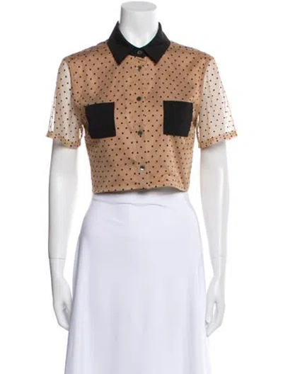 Pre-owned Staud Polka Dot Print Short Sleeve Crop Top In Brown